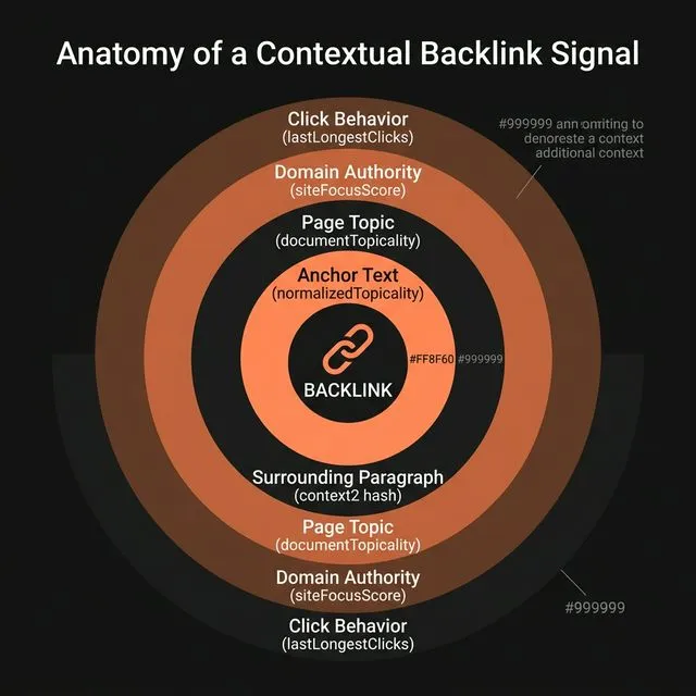 Anatomy of a contextual backlink signal — 5 layers from anchor text to click behavior.
