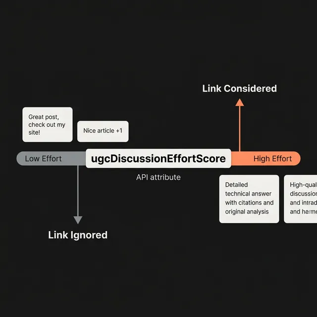 How Google's ugcDiscussionEffortScore separates high-effort forum contributions from low-effort spam — determining which forum links carry signal.
