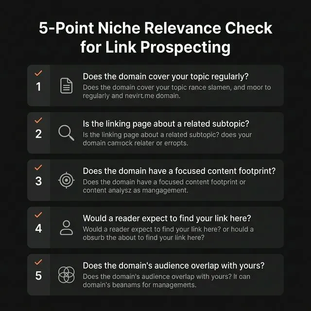5-point niche relevance check for link prospecting.