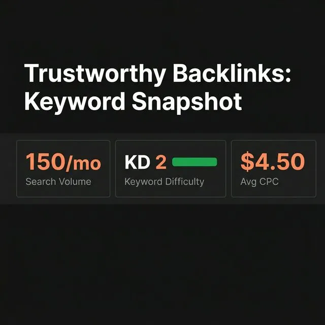 Trustworthy backlinks keyword snapshot — lower search volume but high commercial intent, indicating buyers searching for quality.